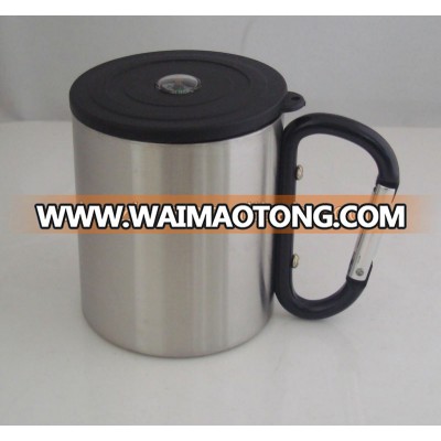 220ml double wall steel coffee mug with carabine handle