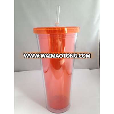 The Popular Double Wall Plastic Tumbler w/ Straw